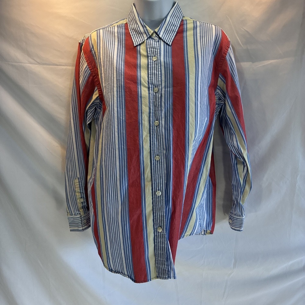 VTG Talbots Old Money Vertical Striped Button Blouse Size Large Momcore 40 In. - Picture 1 of 16